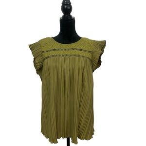 Indigo Rose Women's M Pleated Olive Green Top Forest Fairy‎ Goblincore